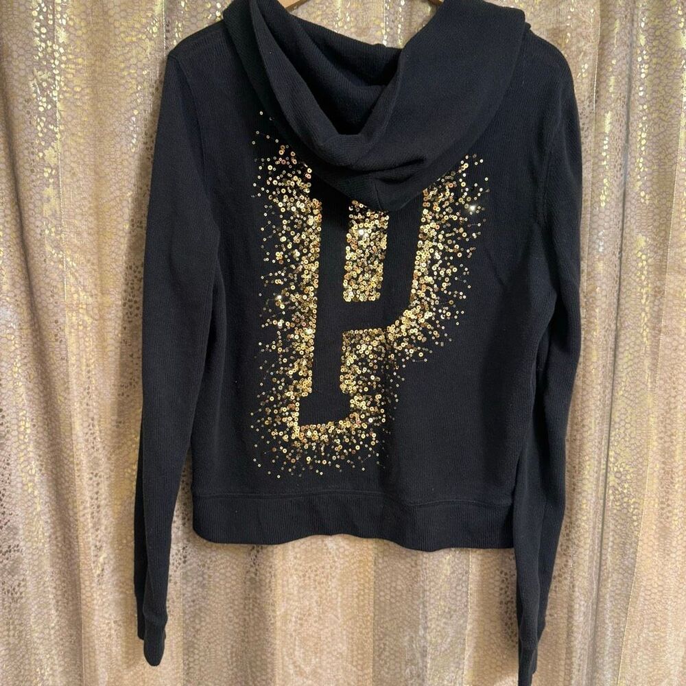 PINK Victorias Secret Vintage Y2K Gold Sequin Zip P Sweater Hoodie Large